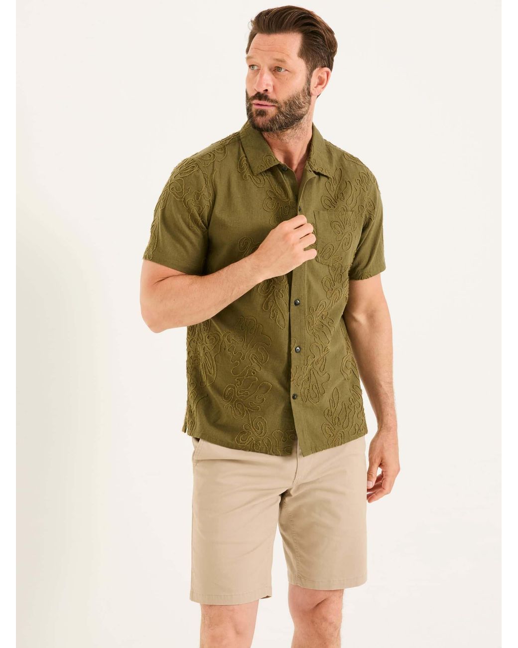 FatFace Blue Short Sleeve Swirl Embroidered Shirt for men