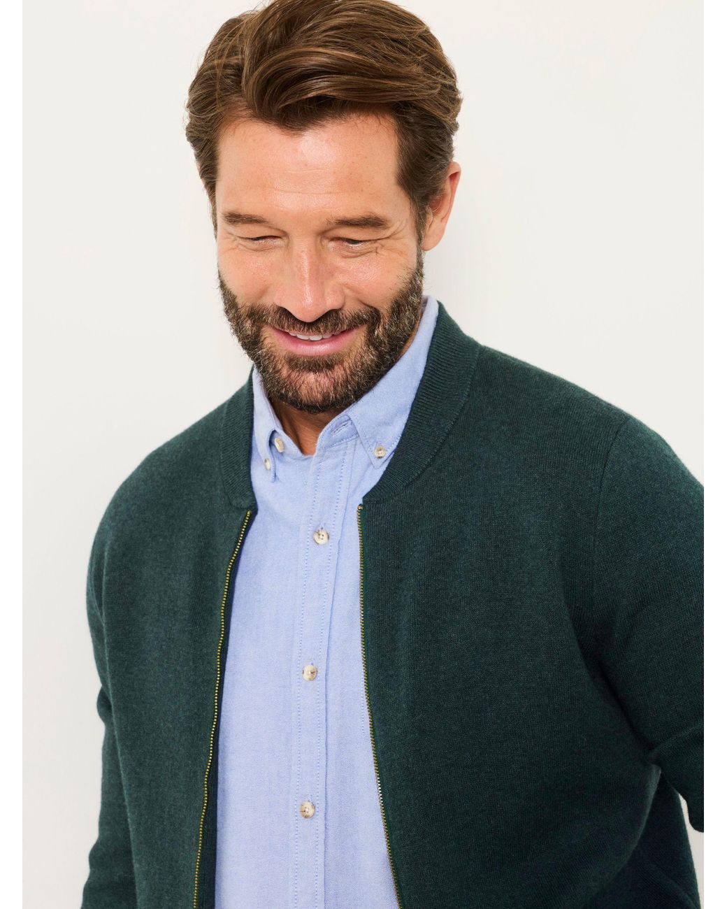 FatFace Blue Ashurst Knitted Zip Front Bomber Jacket for men