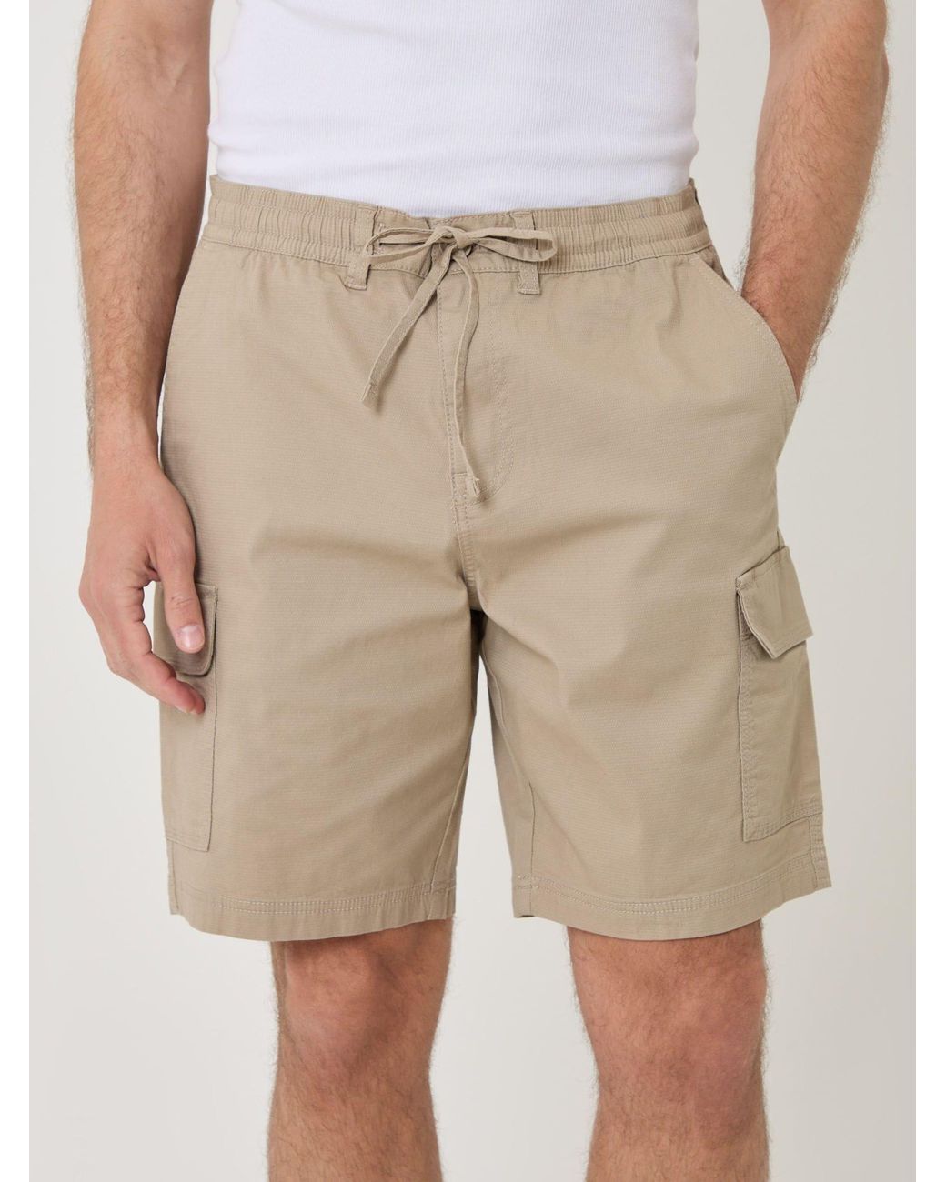 Threadbare Natural Regular Fit Textured Cargo Shorts for men