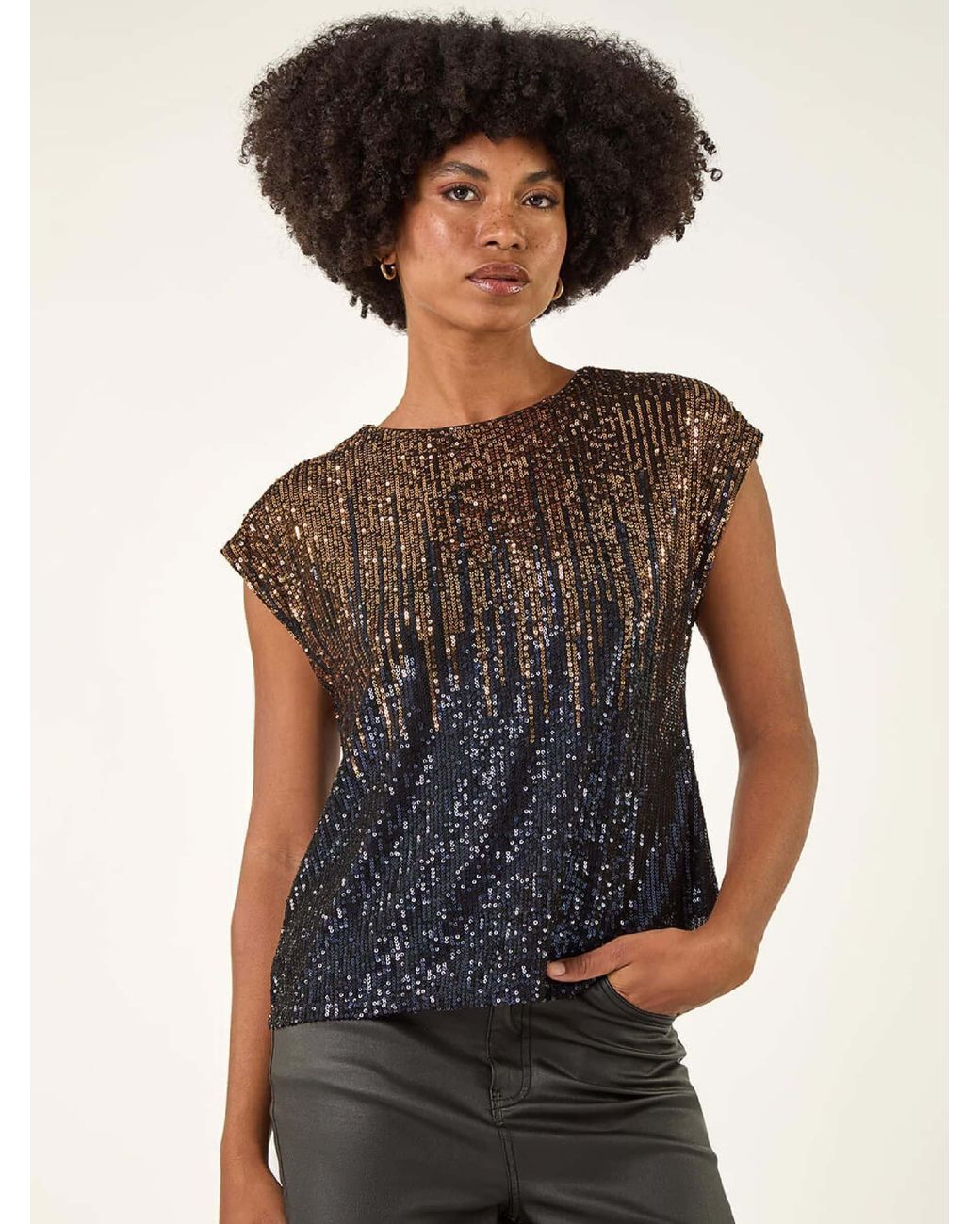Roman Metallic Ombre Sequin Tunic Top