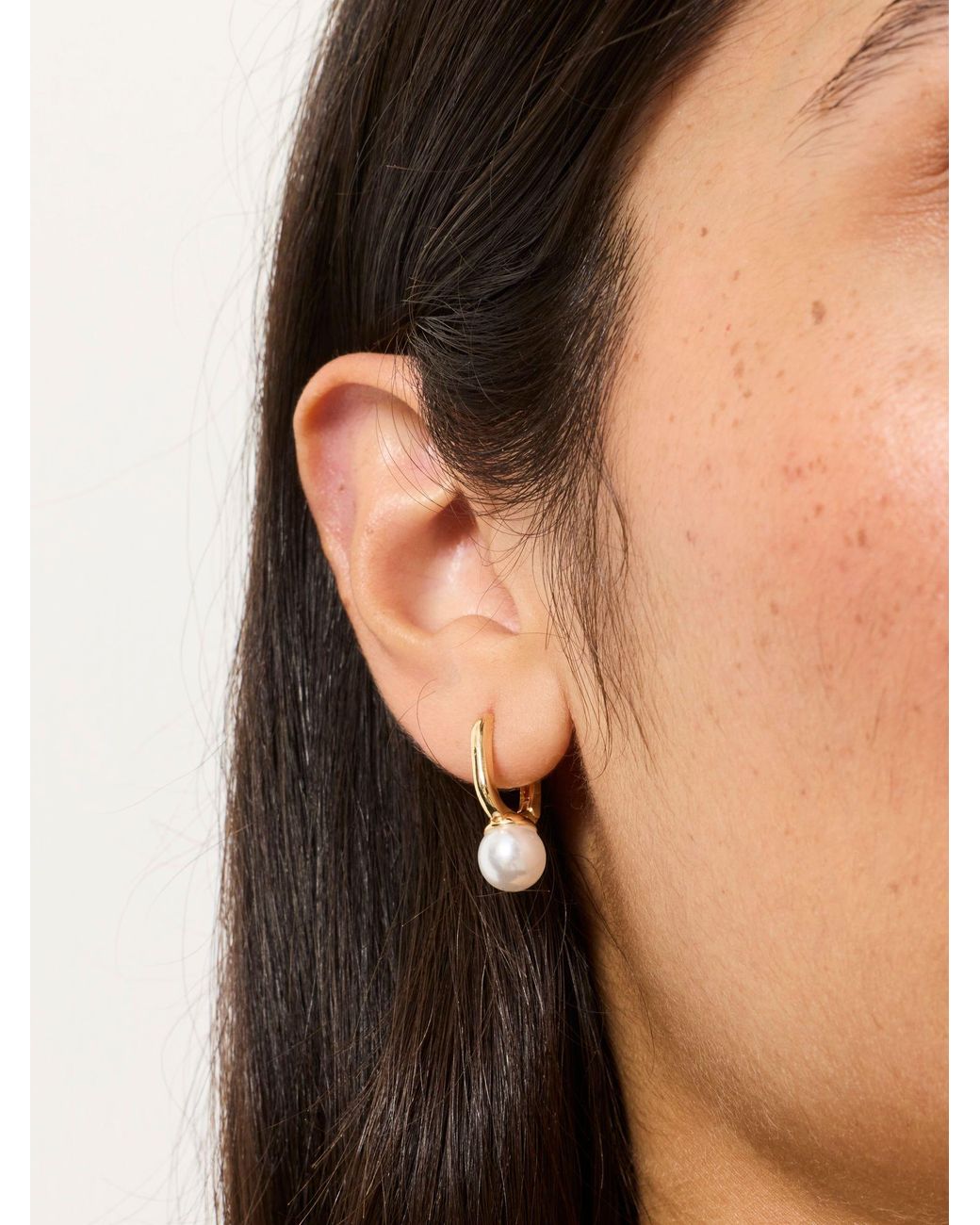FatFace Natural Fatface Tone Faux Pearl Hoop Earrings