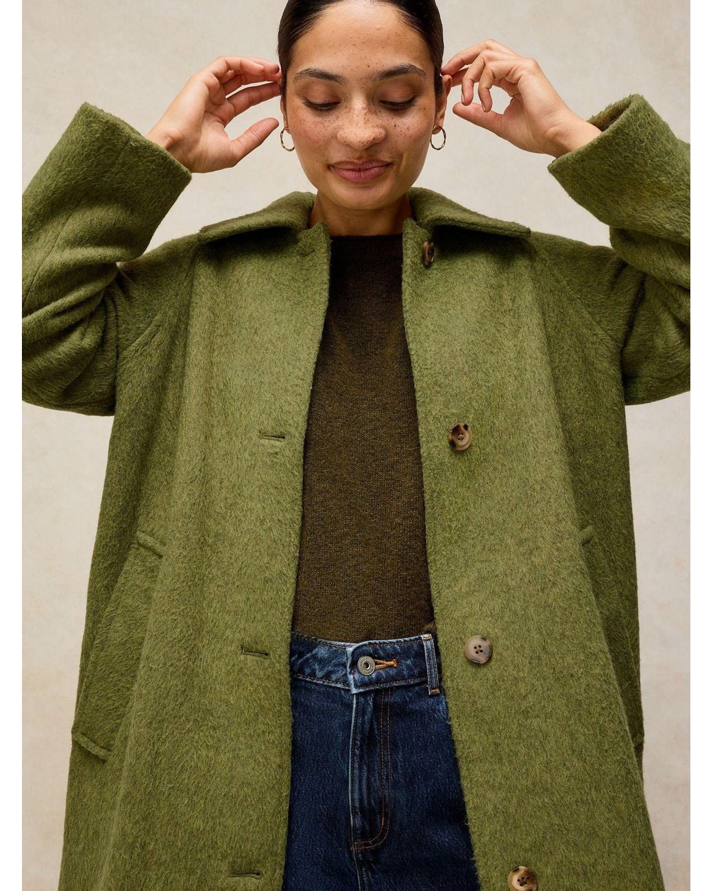 White Stuff Green Kelsey Wool Blend Coat