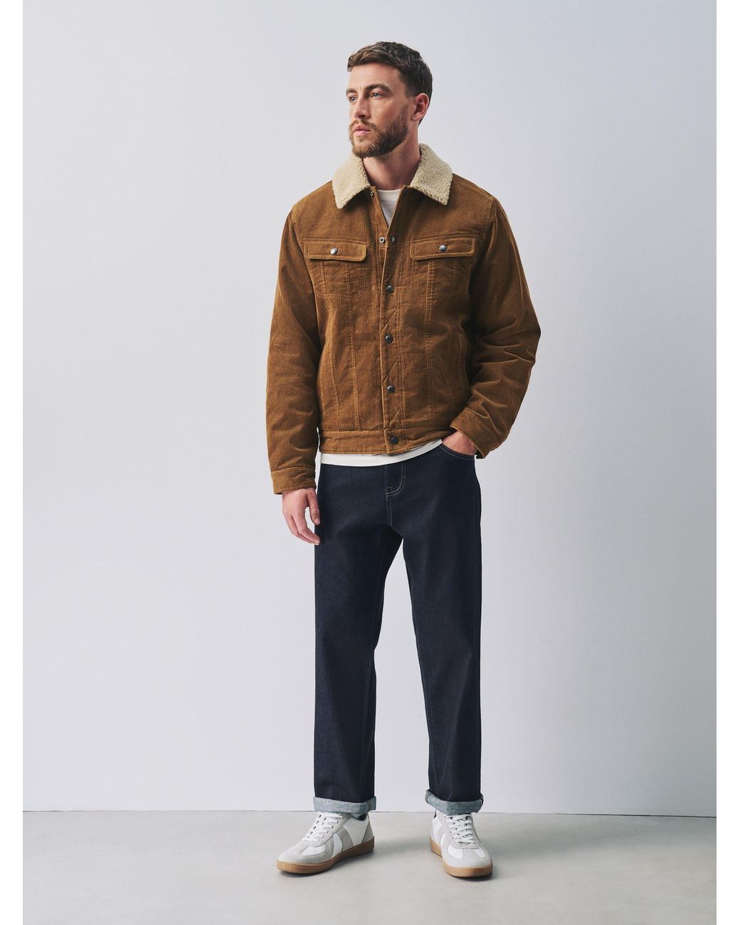 Next Brown Tan Cord Borg Lined Trucker Jacket for men