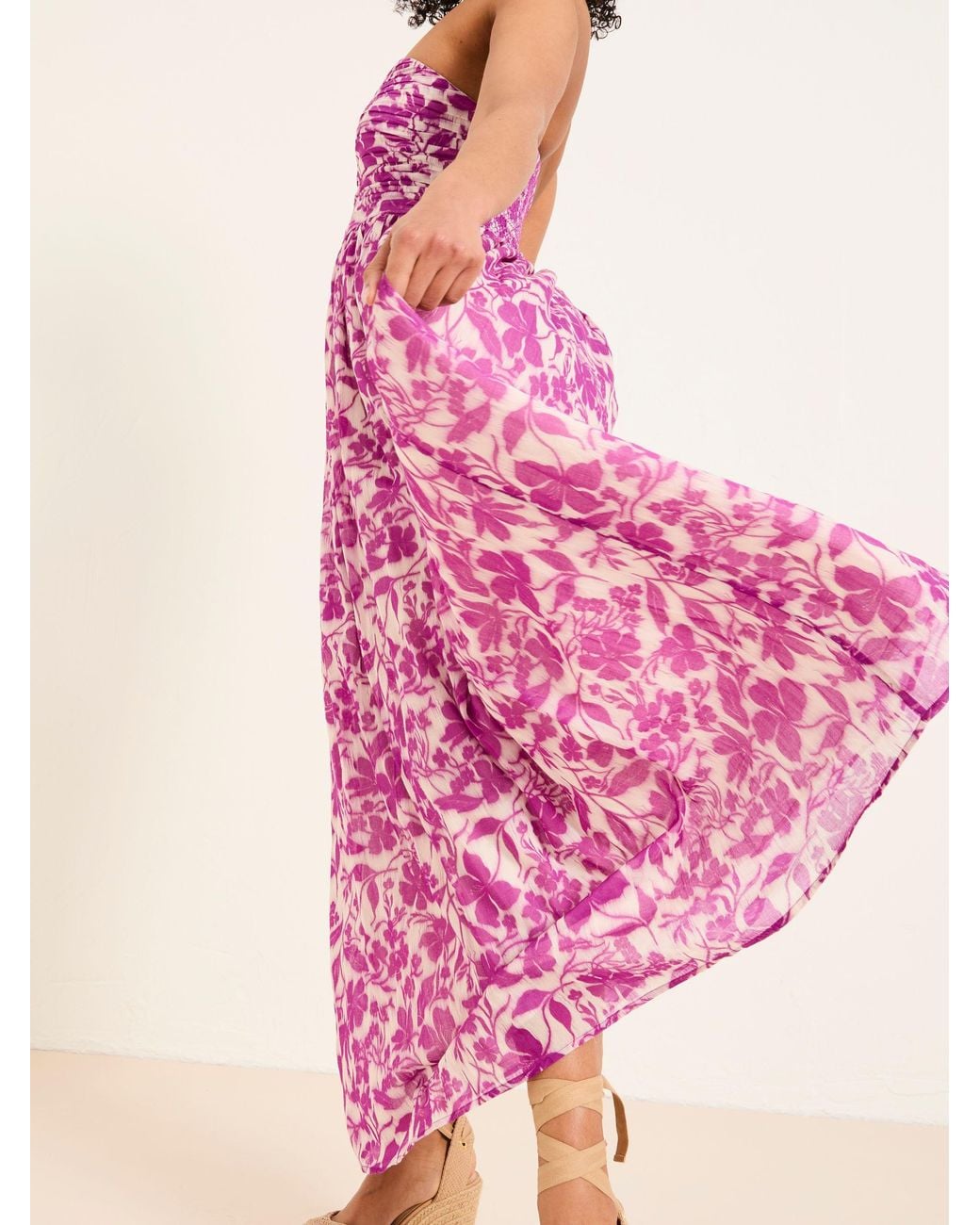 FatFace Pink Flora Strapless Printed Floral Dress