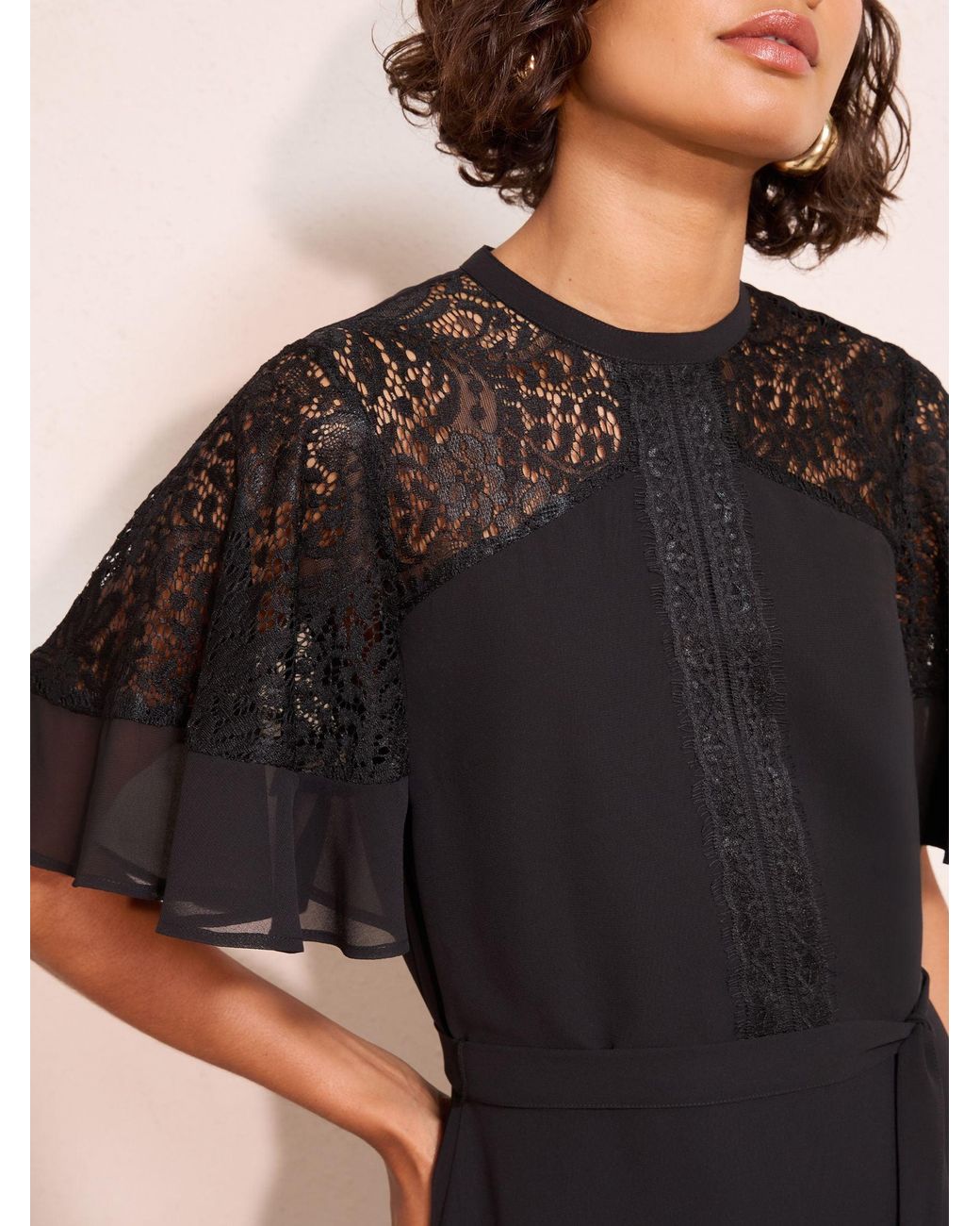 chinese dress ladies Black Lace Nursing Dress- Flutter Short Sleeve