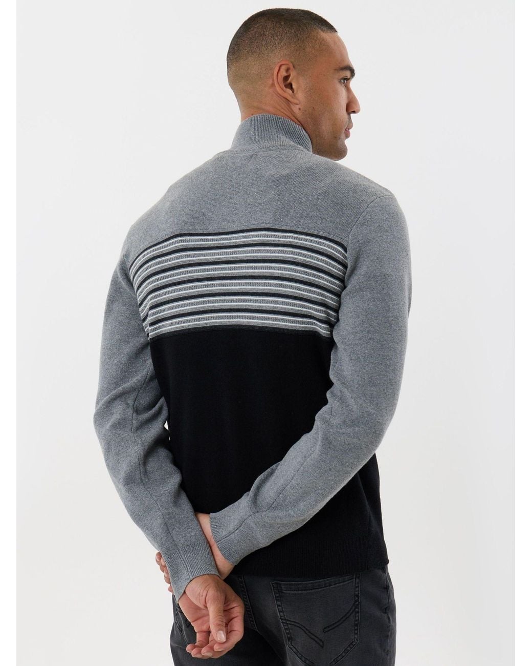 Threadbare Blue Textured Stitch Quarter Zip Jumper for men