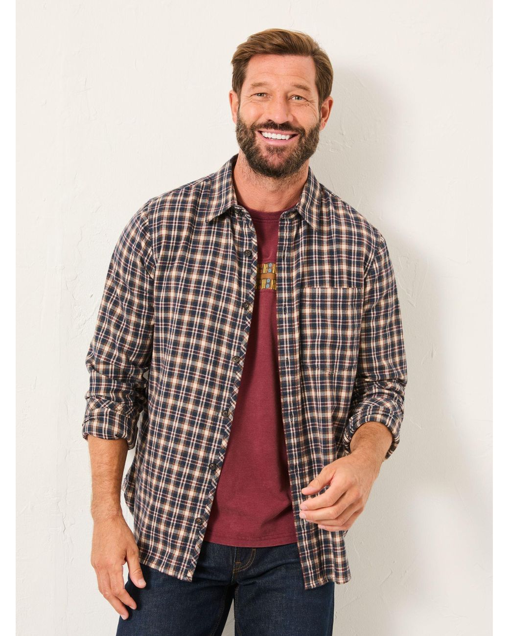 FatFace Blue Amble Long Sleeve Check Shirt for men