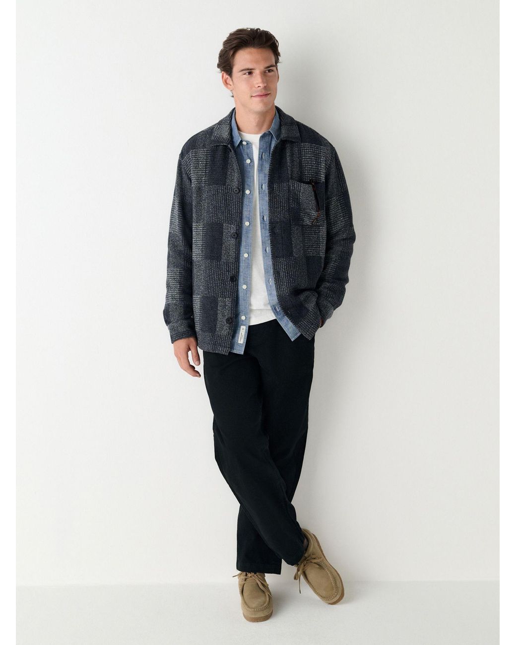 Next Black Patchwork Style Check Shacket for men
