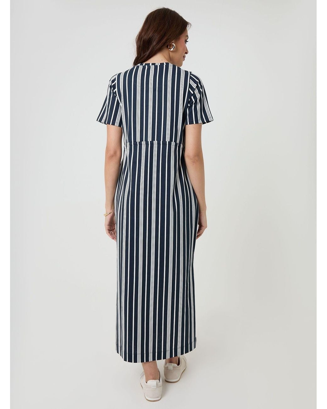 Threadbare Blue Drawstring Waist Side Split 100% Cotton Jersey Midi Dress