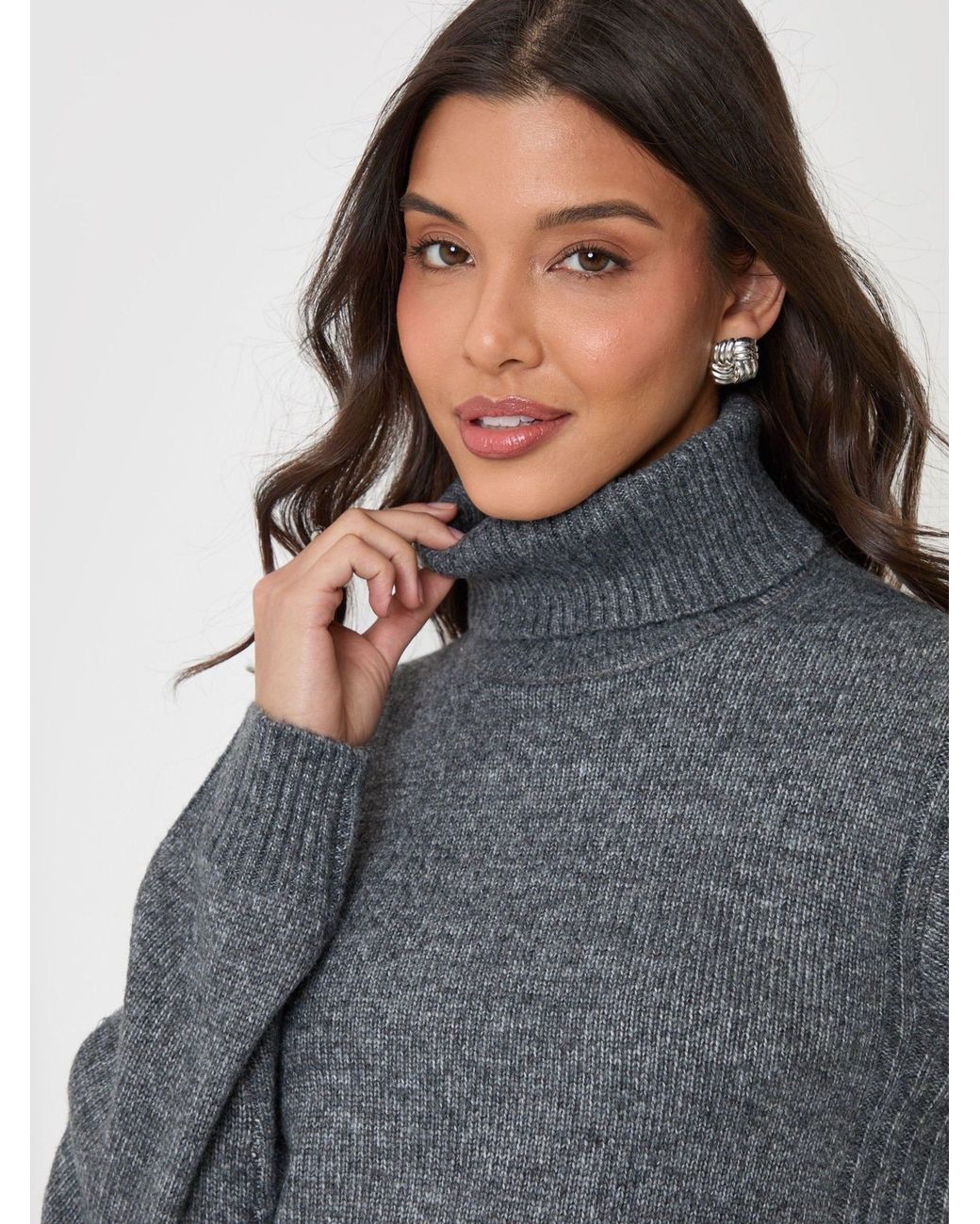 Threadbare Gray Turtle Neck Mini Jumper Dress