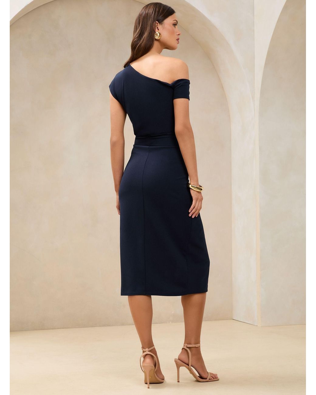 Lipsy Blue Off-Shoulder-Midikleid Mit Geraffter Taille