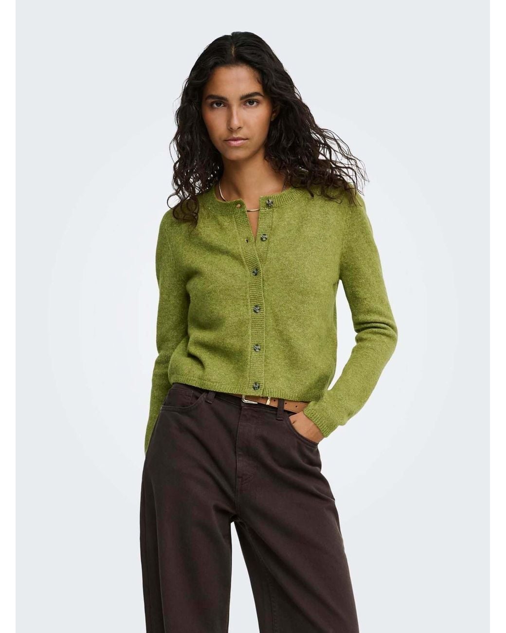 Jdy Green Knitted Button Down Short Cardigan