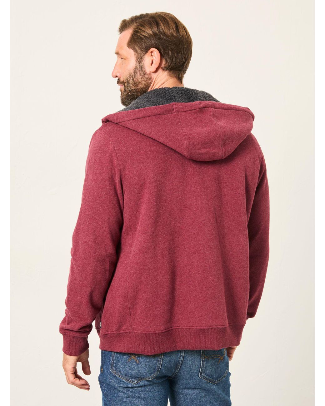 FatFace Red Borg Lined Zip Through Hoodie for men