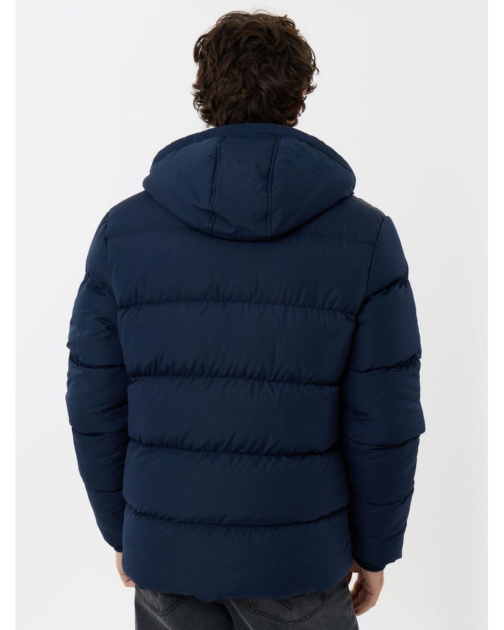 Threadbare Blue Showerproof Padded Double Zip Coat for men