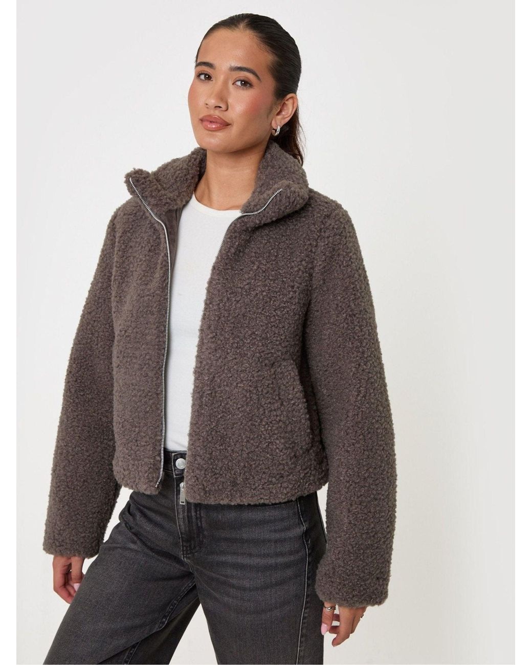 Threadbare Brown Dark Funnel Neck Borg Bomber Jacket