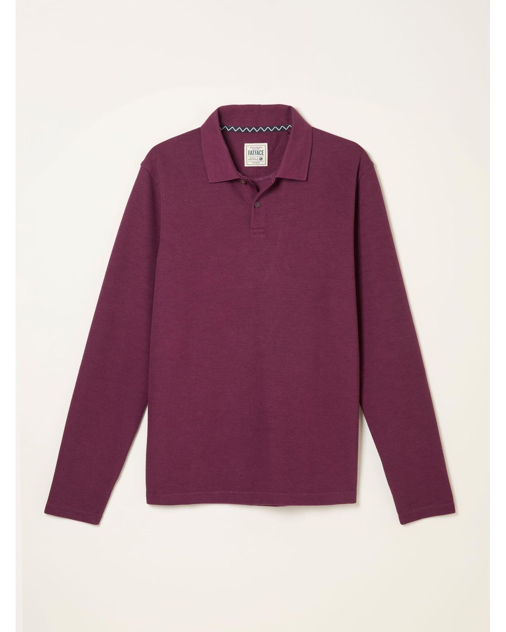 FatFace Purple Ayr Long Sleeve Ribbed Polo Shirt for men