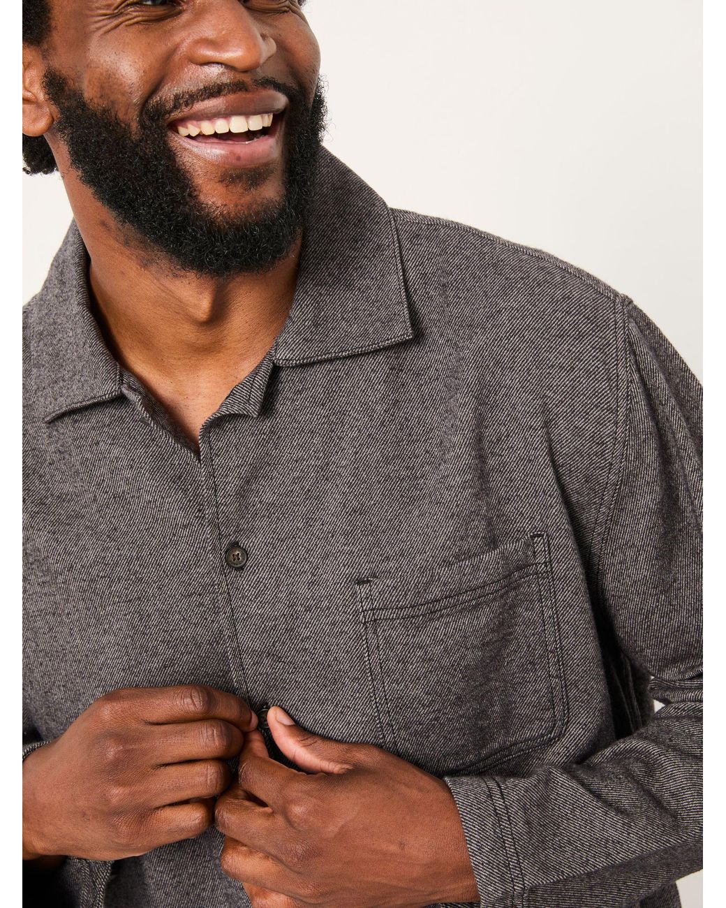 FatFace Gray Brushed Twill Pyjama Shirt for men