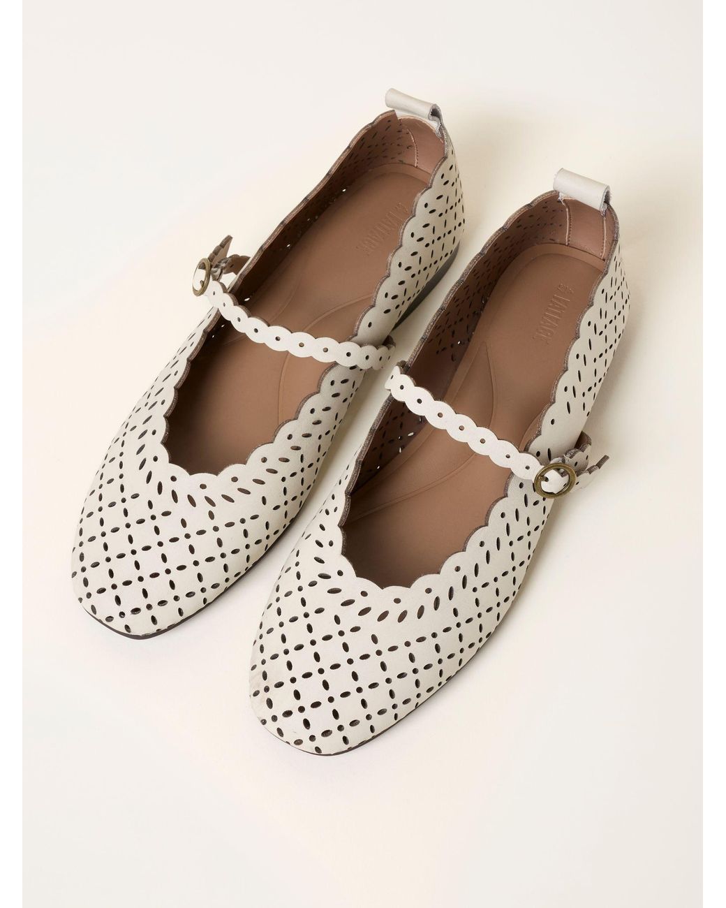 FatFace Natural Fatface Leather Lasercut Ballerina Flat