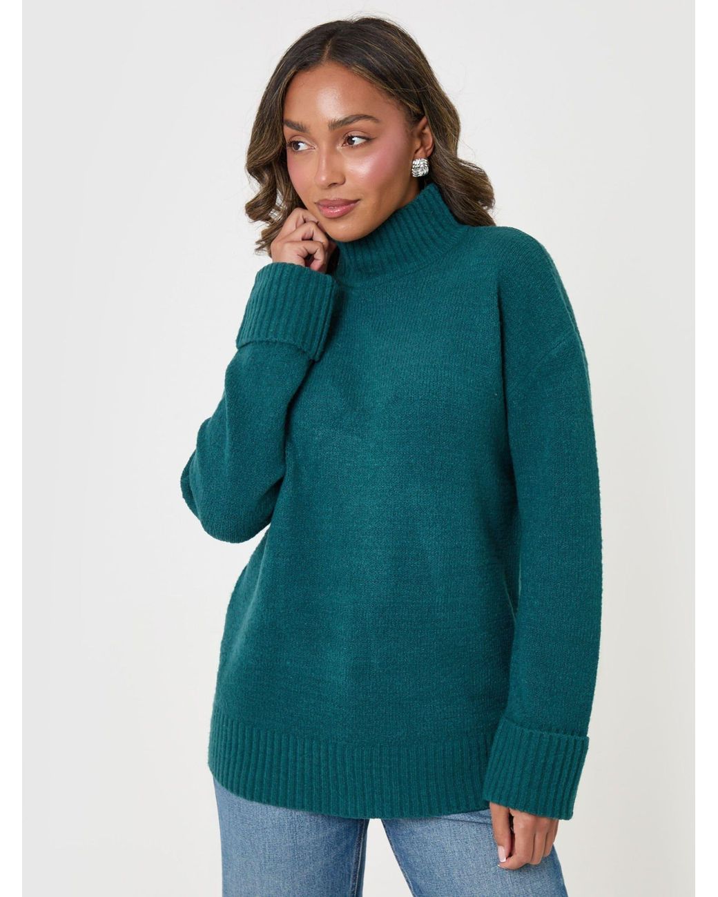 Threadbare Blue Lucia Funnel Neck Jumper