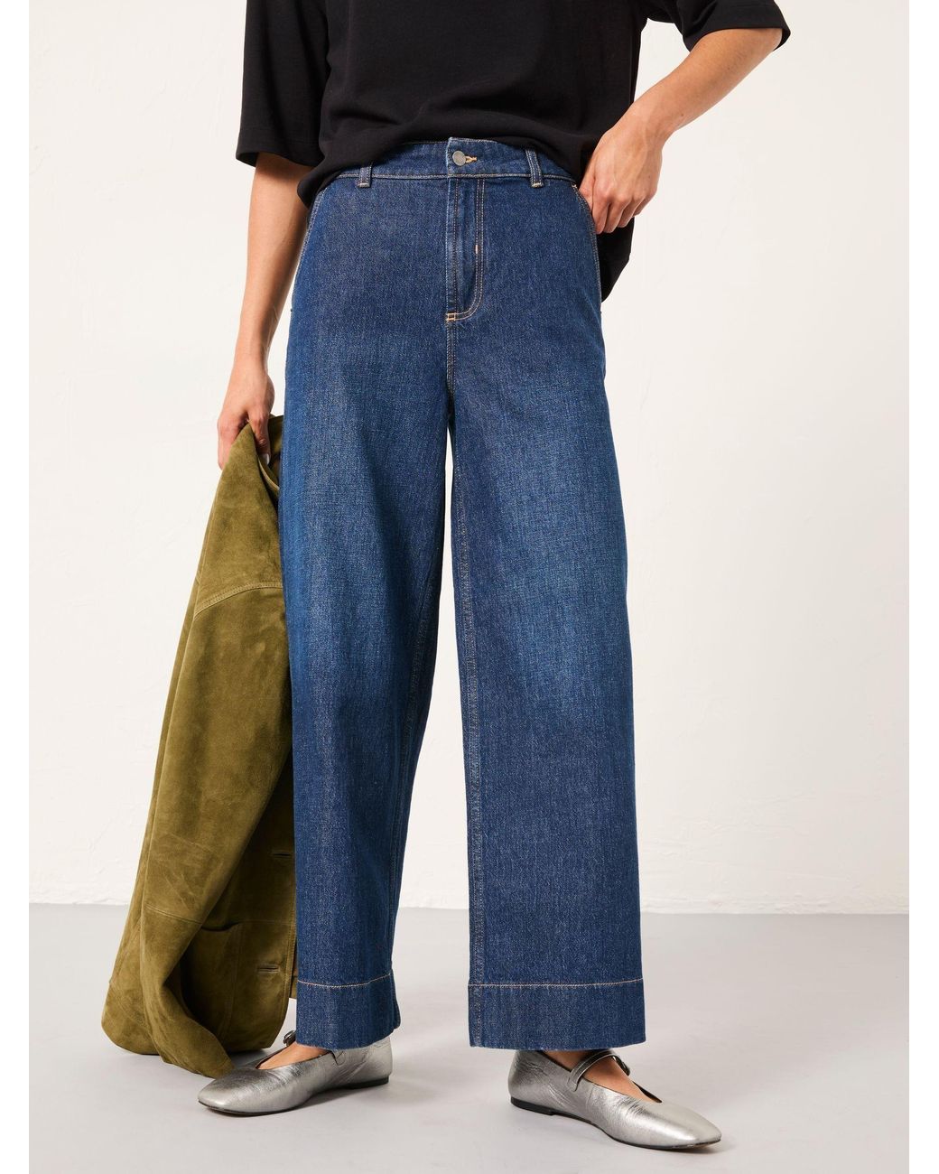 FatFace Blue Hove Wide Leg Crop Jeans