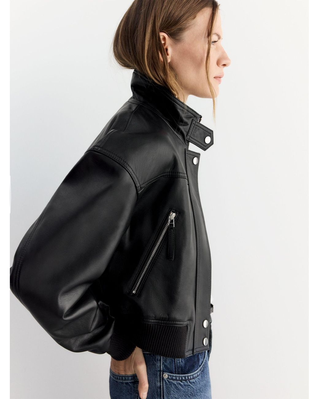 BHOEM Black Real Leather Biker Crop Jacket