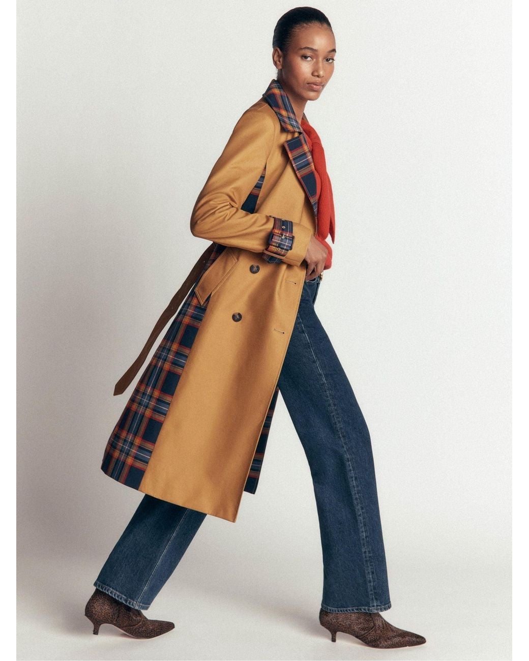 Boden Orange Double Breasted Trench Coat