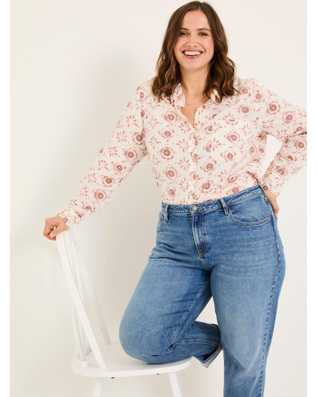FatFace Natural Olivia 100% Cotton Long Sleeve Shirt