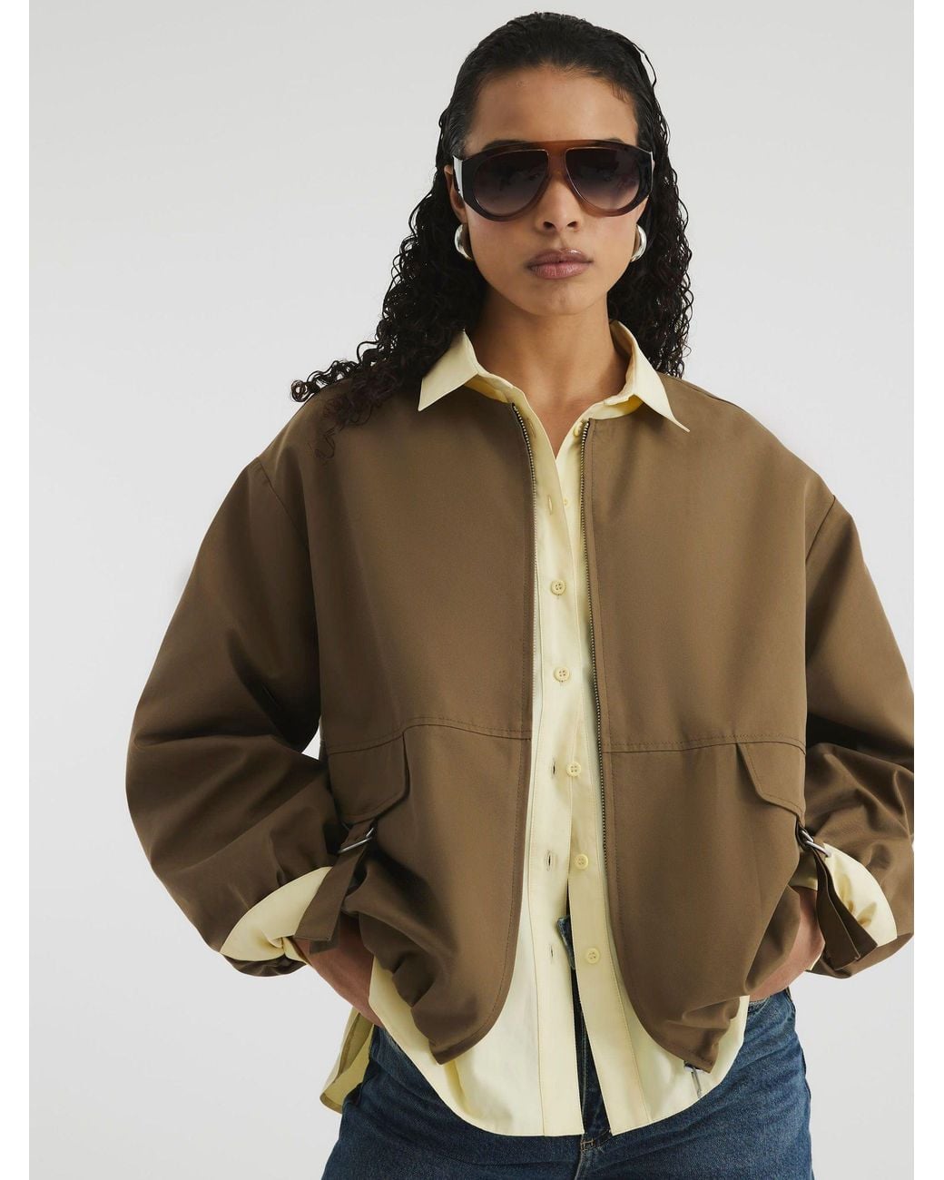 River Island Natural Utility Collarless Bomber Jacket