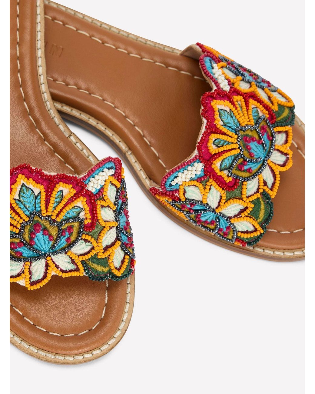 Boden Pink Beaded Flower Flat Sandals