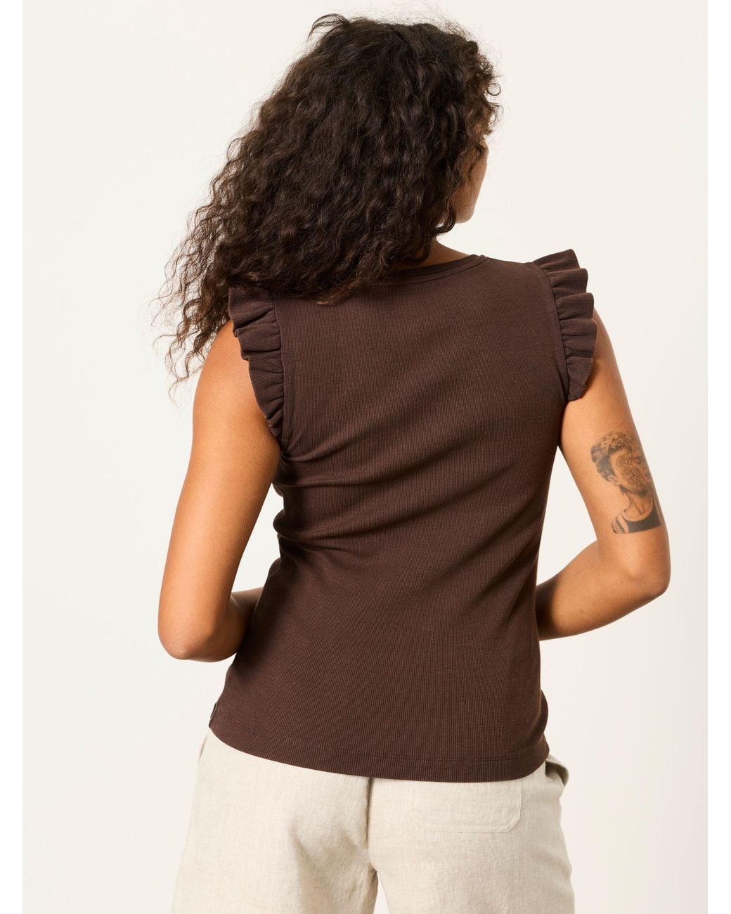 FatFace Brown Frill Sleeveless Top