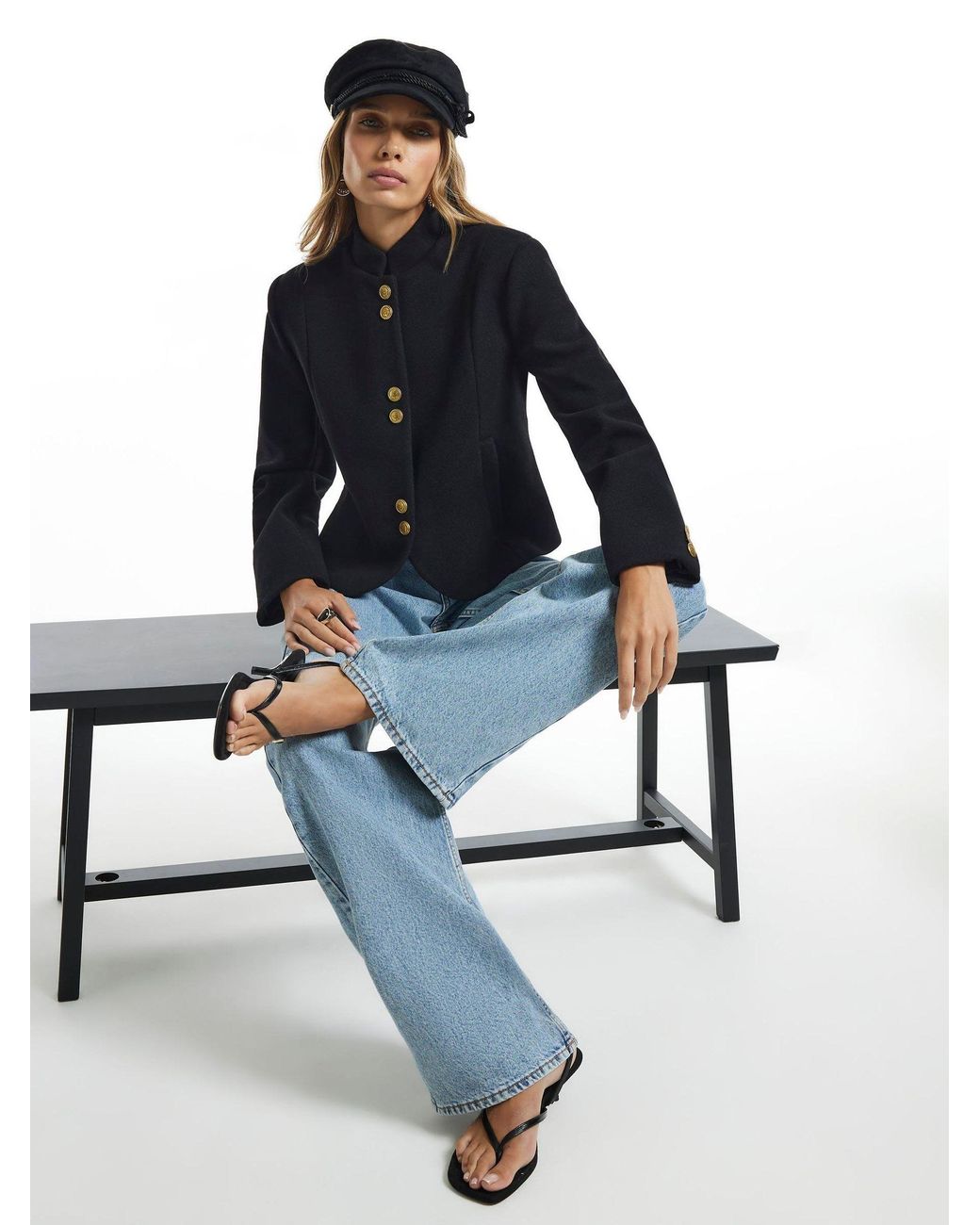 River Island Blue Button Drummer Jacket