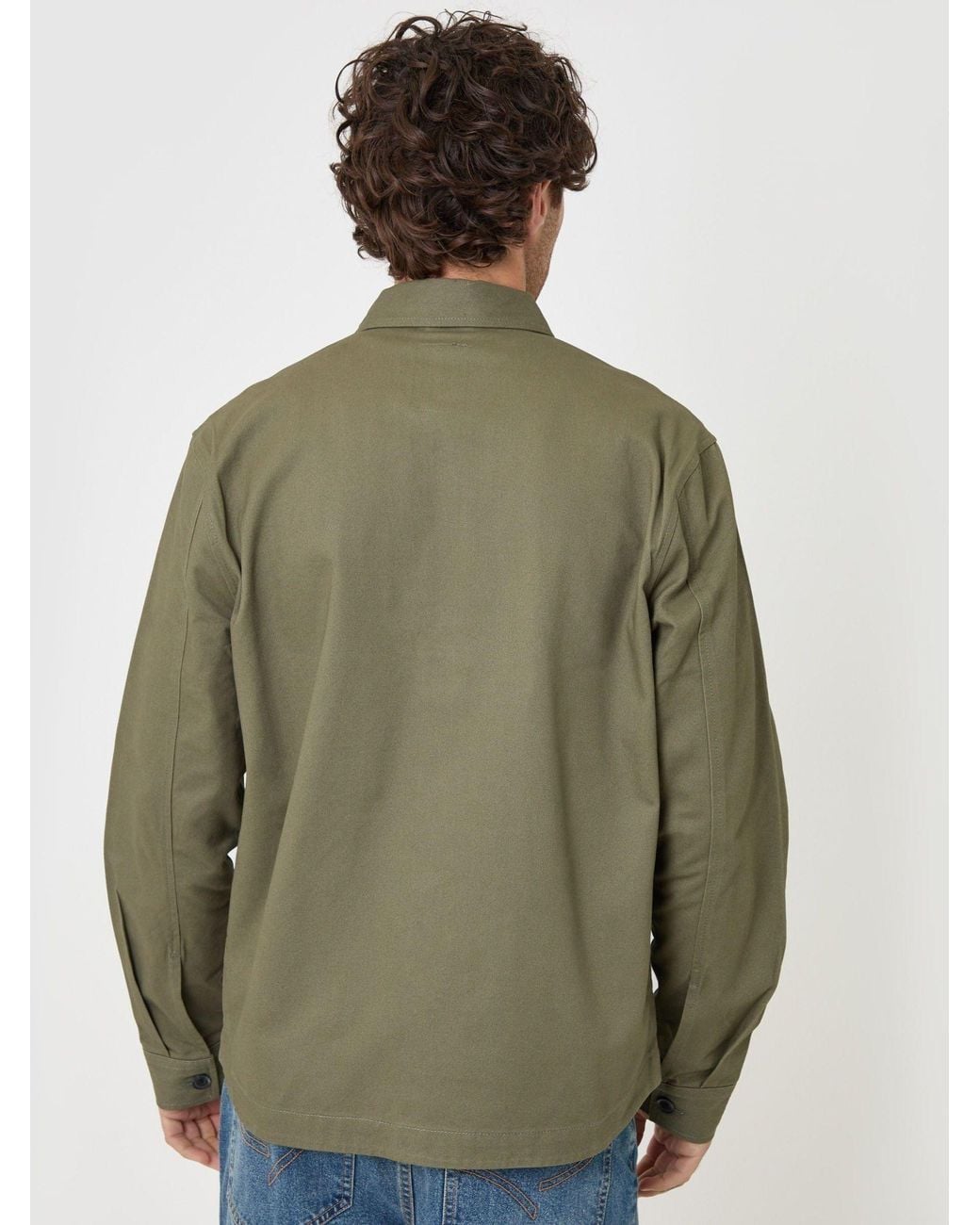 Threadbare Green Cotton Twill Shacket With Pockets for men