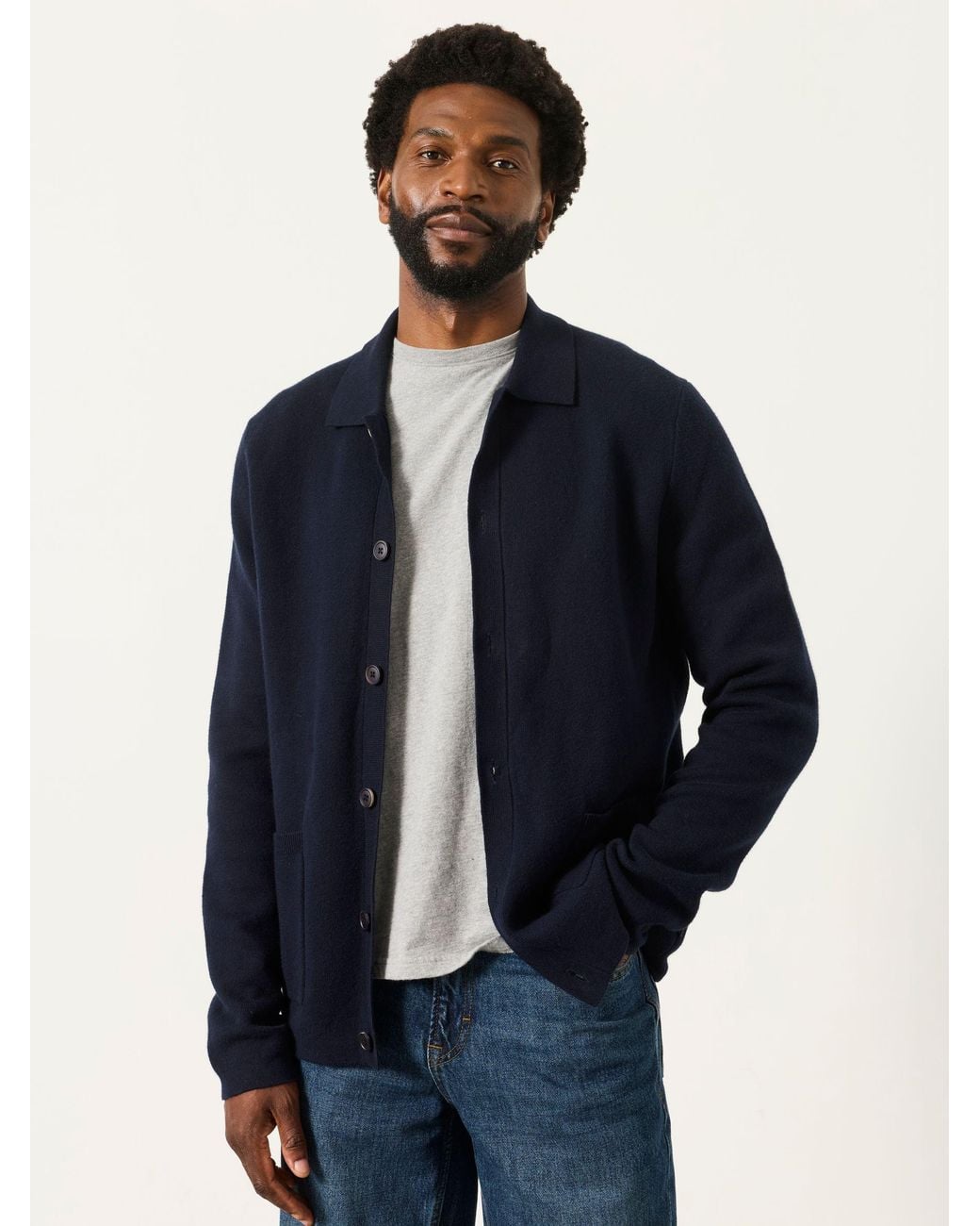 FatFace Blue Fatface Kieran Knitted Collared Button Front Cardigan for men