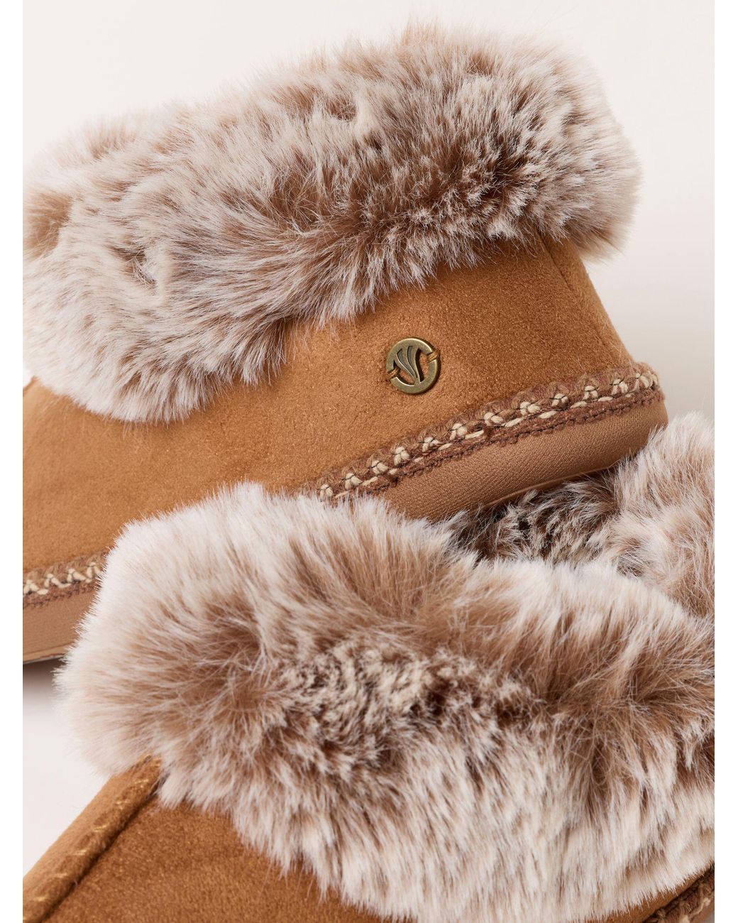FatFace Natural Fatface Maia Tan Faux Fur Boot Slipper
