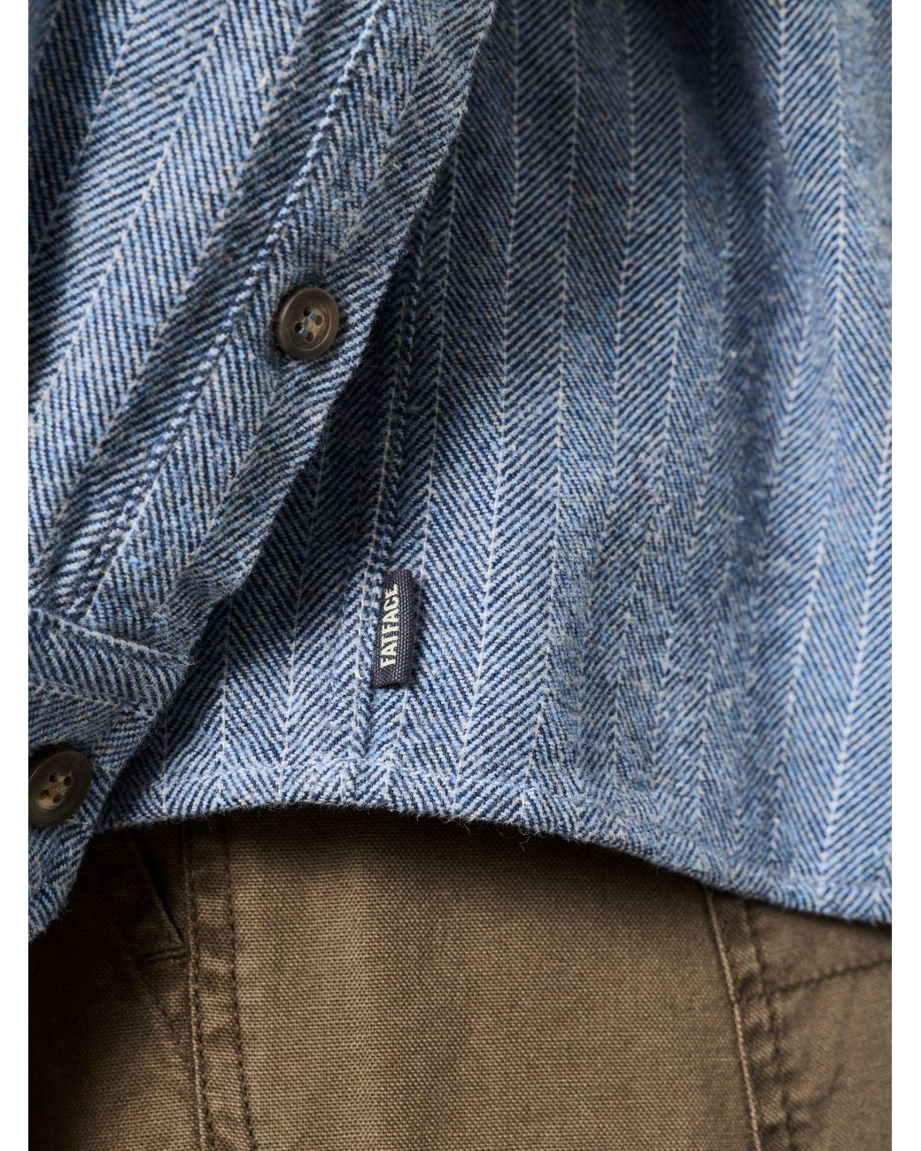 FatFace Blue Fatface Long Sleeve Relaxed Fit Herringbone Stripe Brushed Shirt for men
