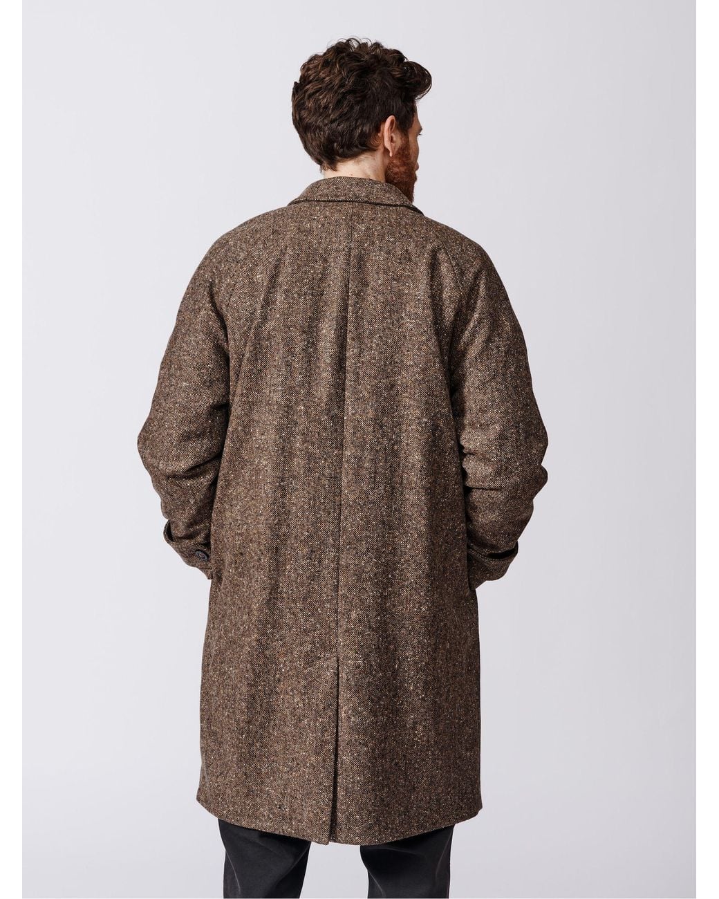 aubi Brown Glenties Wool Overcoat for men