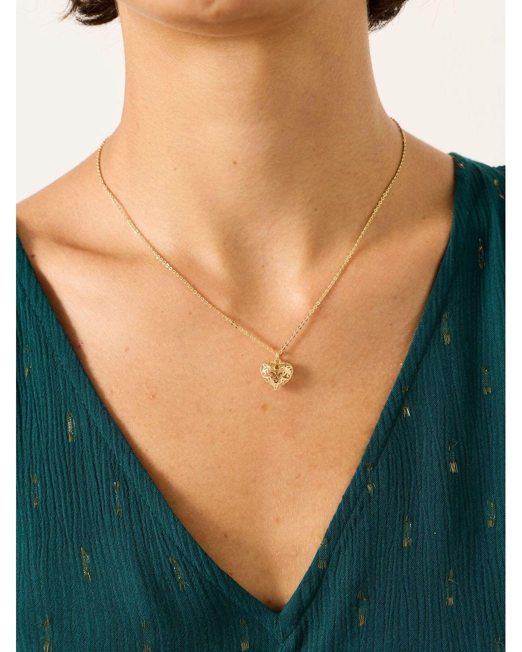 FatFace Blue Heart Filagree Necklace