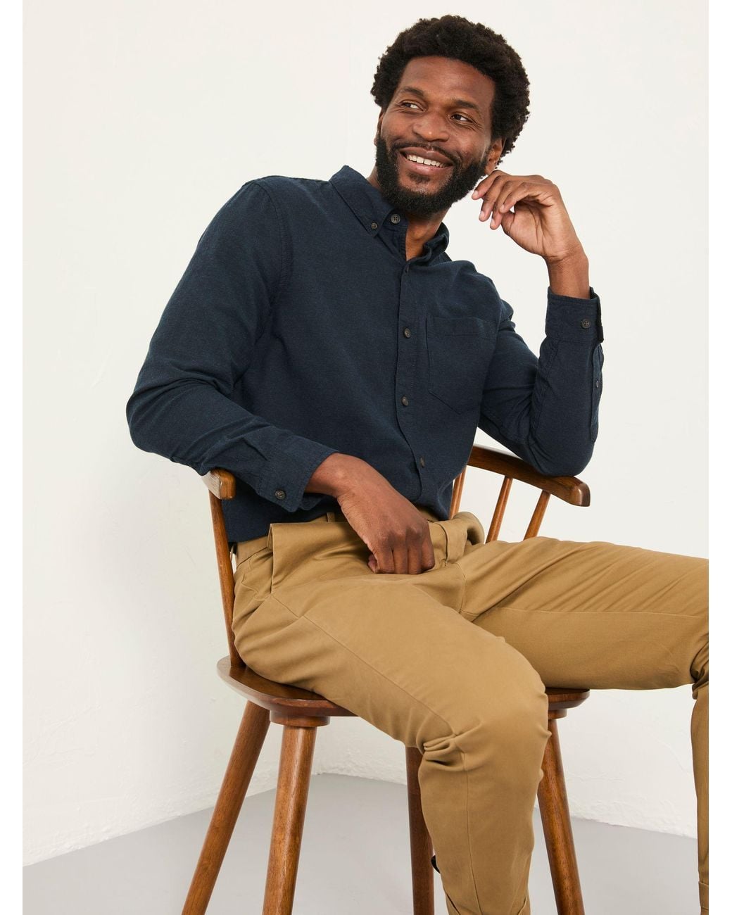 FatFace Blue Oxlow Long Sleeve Plain Shirt for men