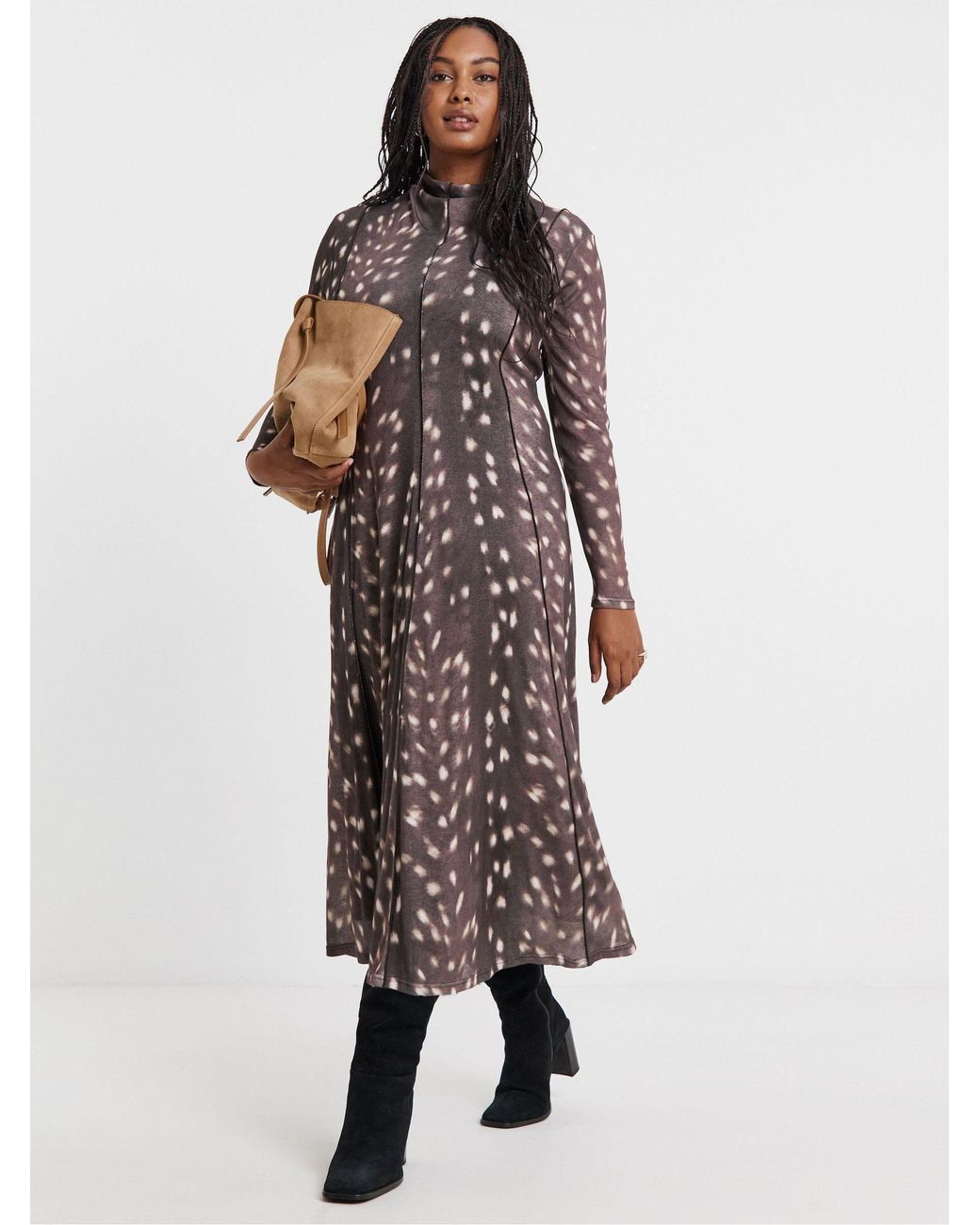 Simply Be Seam Detail Mesh Midi Dress With Slash Neck in Brown | Lyst
