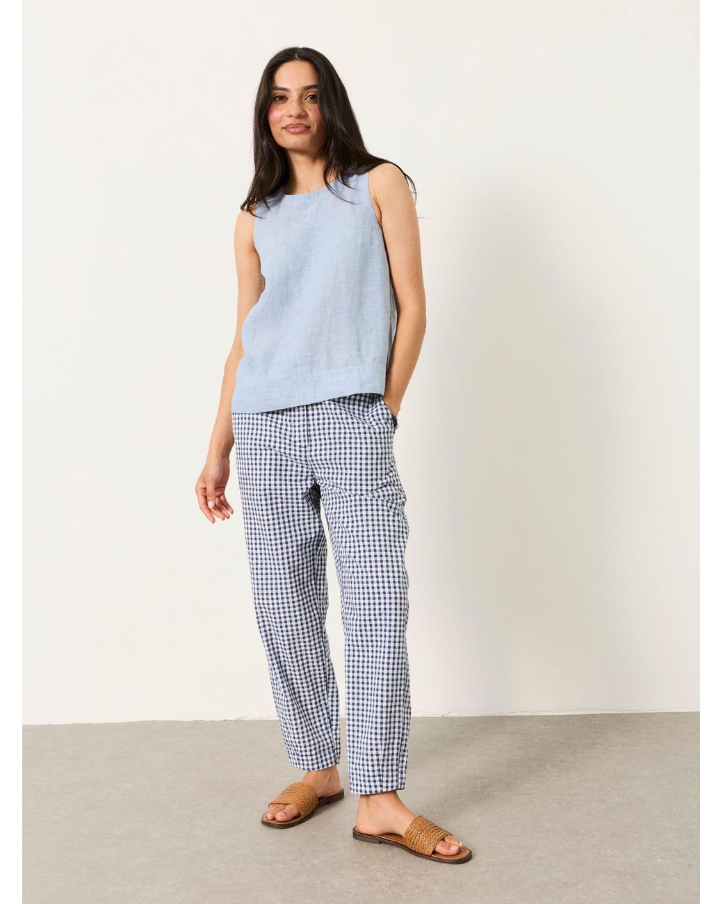 FatFace Blue Gingham Tapered Trouser
