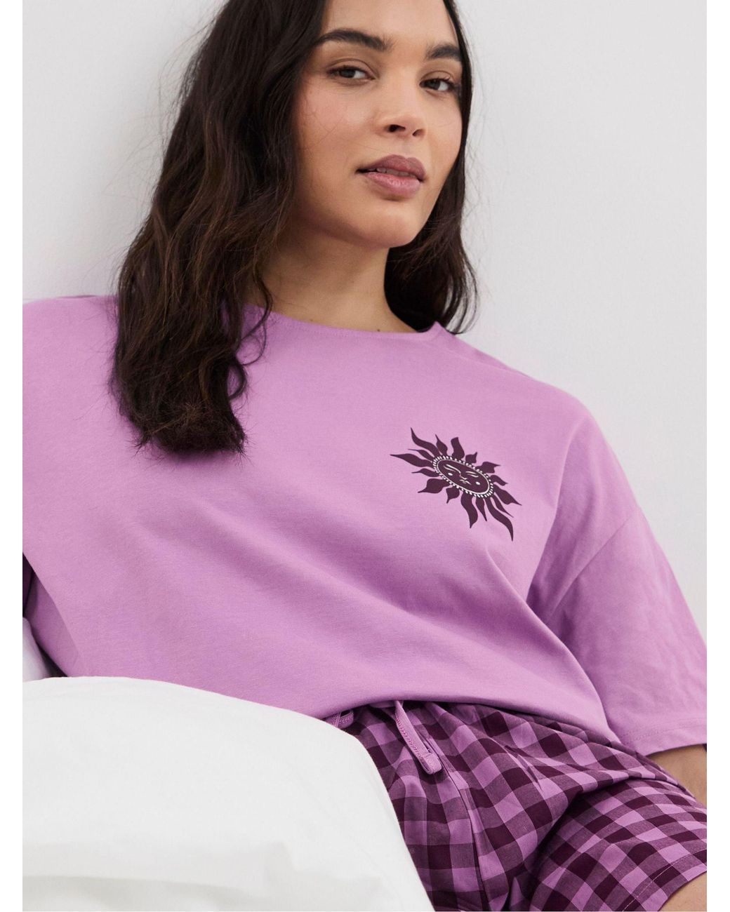 Simply Be Purple Gingham Shortie Pyjama Set