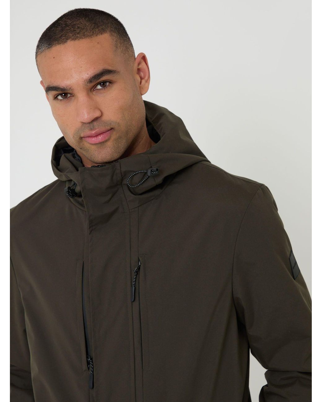 Threadbare Black Showerproof Hooded Coat for men