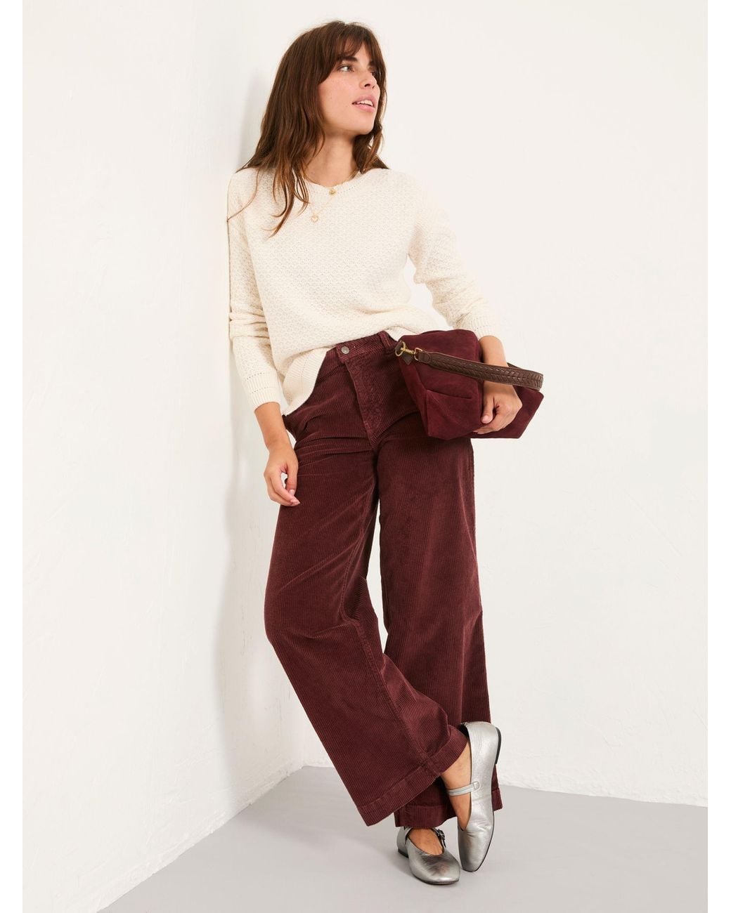 FatFace Red Kendall Cord Wide Leg Trouser