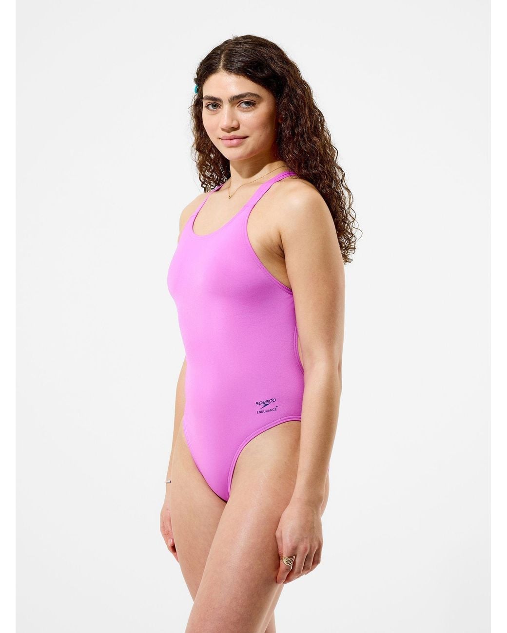 Speedo Pink Solid Leaderback Swimsuit