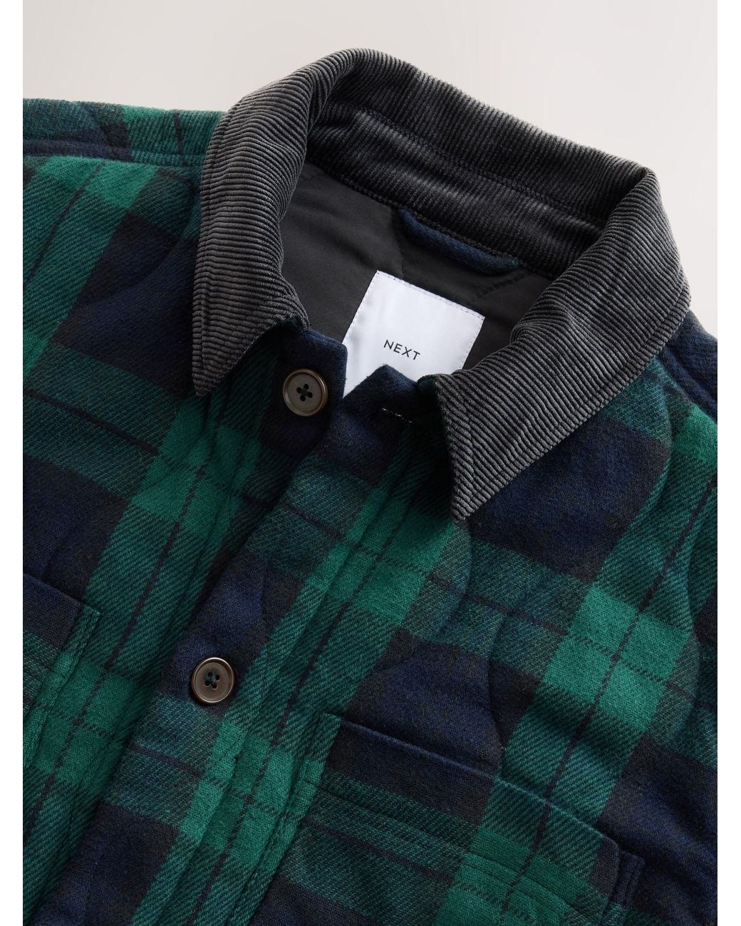 Next Green Check Quilted Lined Shacket for men