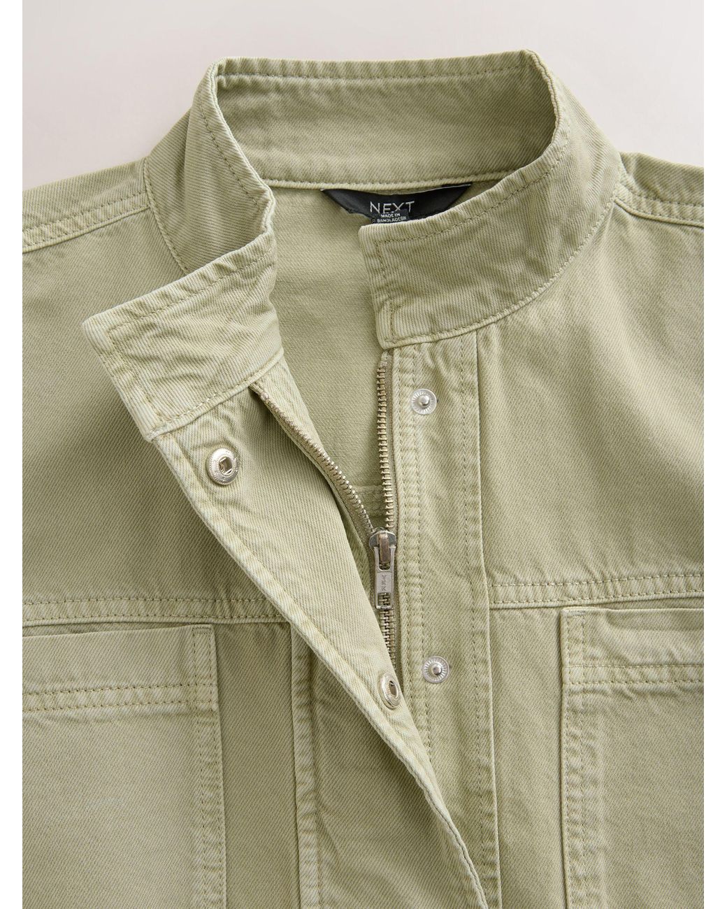 Next Green Khaki Denim Funnel Neck Zip Up Drawstring Jacket