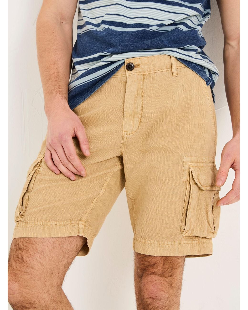 FatFace Blue Cotton Linen Cargo Shorts for men