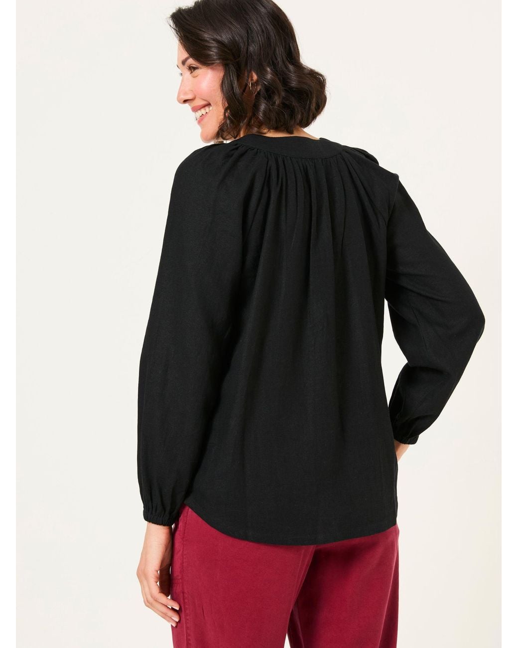 FatFace Black Channon V-Neck Blouse