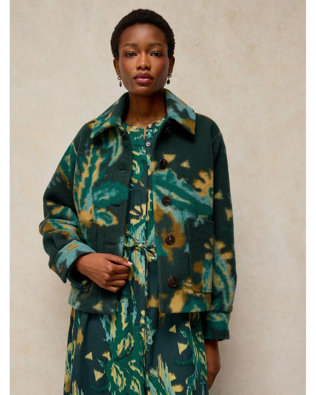 White Stuff Green Alexa Wool Blend Jacket