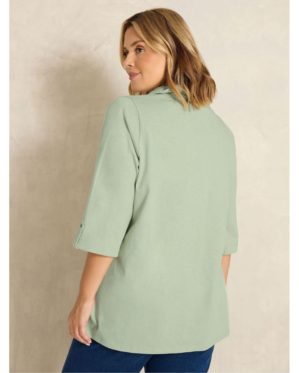 Evans Green Pintuck Henley Top